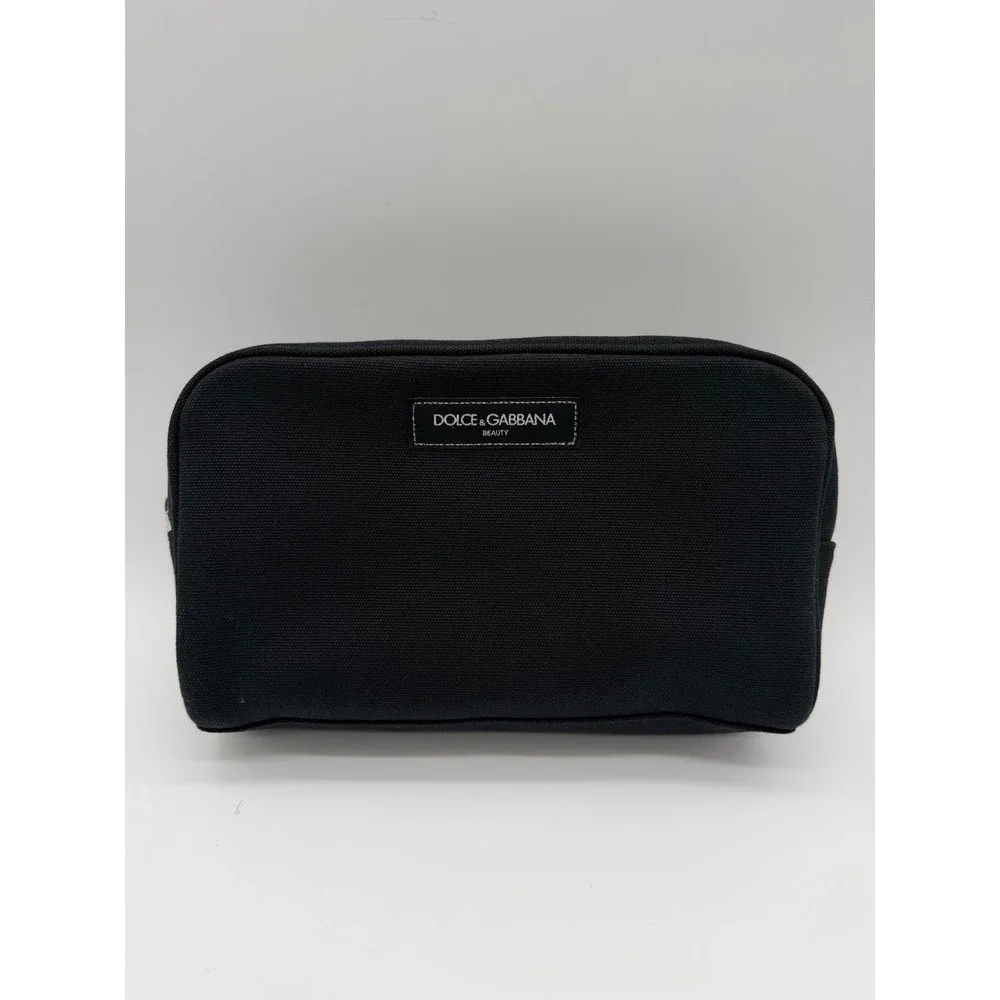 Dolce & Gabbana Beauty Black Canvas Makeup Bag Cosmetic Pouch Zip Travel Case